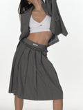 CRANK -  FRILL PLEATS MIDI SKIRT_GREY