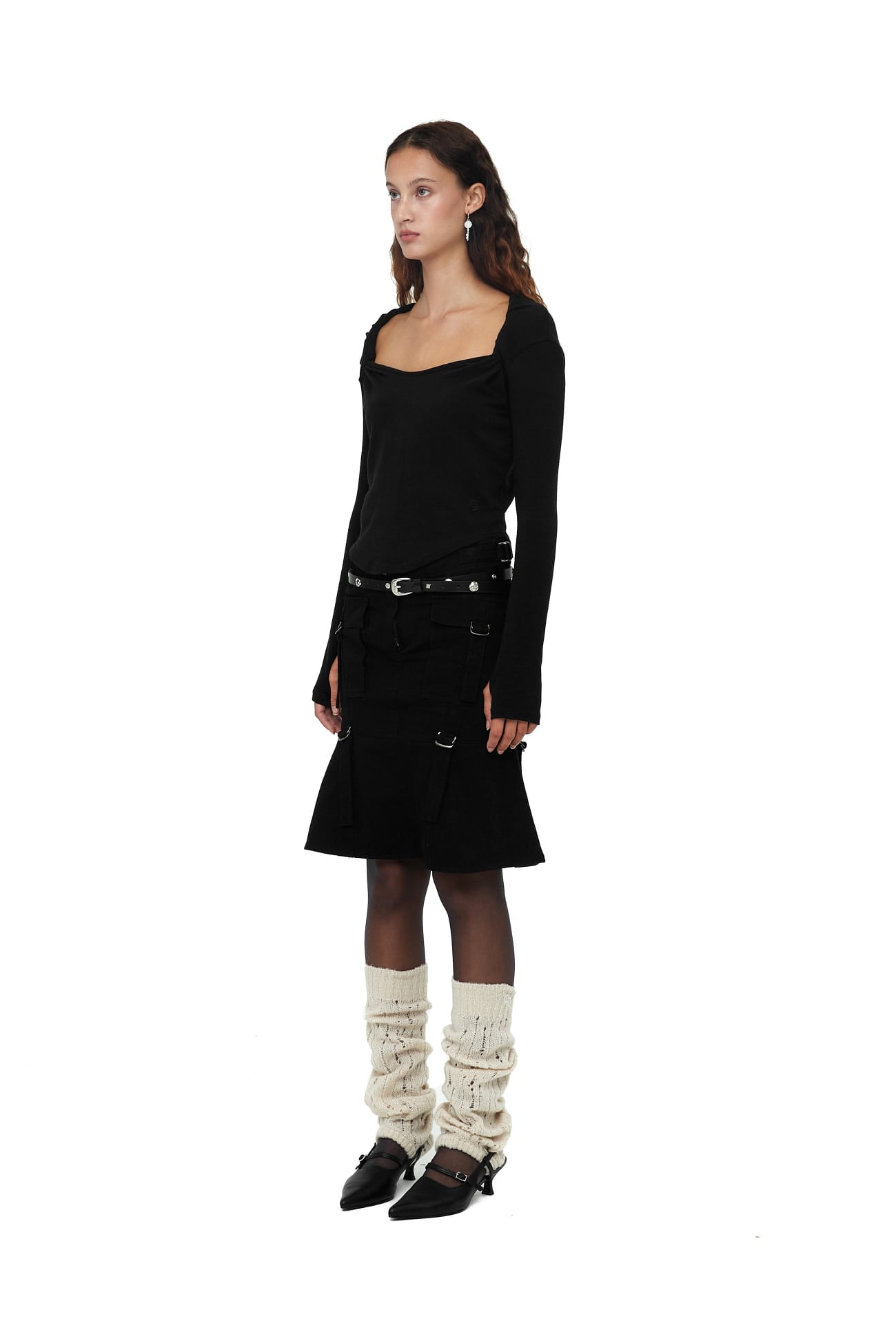 CERRIC -  STRAP FLARED CARGO SKIRT / BLACK