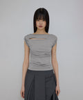 FLAREUP - Asymmetrical Draped Roll-Up T-Shirt / Gray