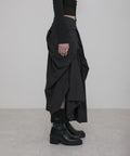 FLAREUP - Asymmetrical Draped Layered Long Skirt / Black