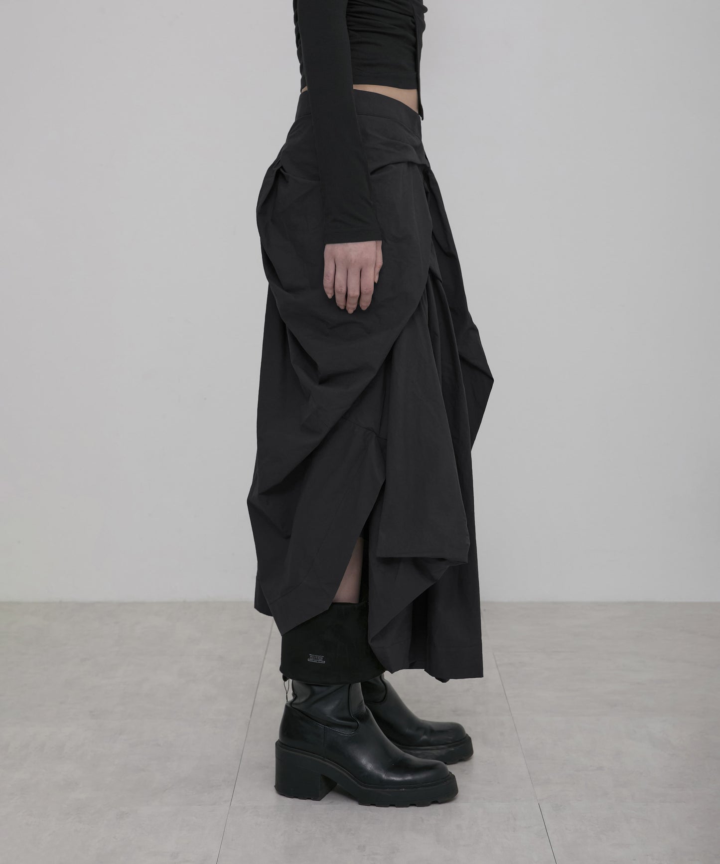 FLAREUP - Asymmetrical Draped Layered Long Skirt / Black