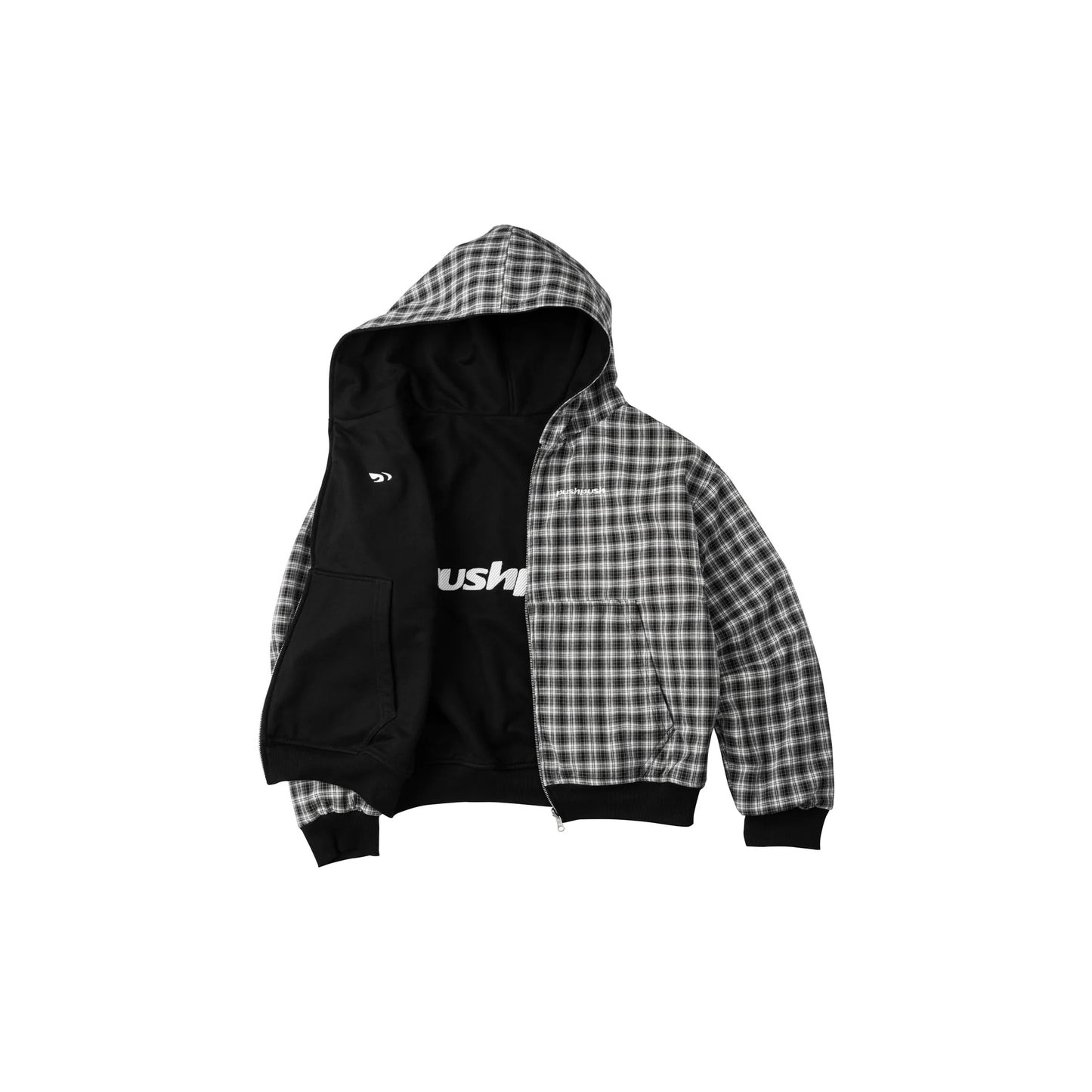 PUSH PUSH - PP FLIPSIDE ZIP HOODIE / Black Mono Gingham