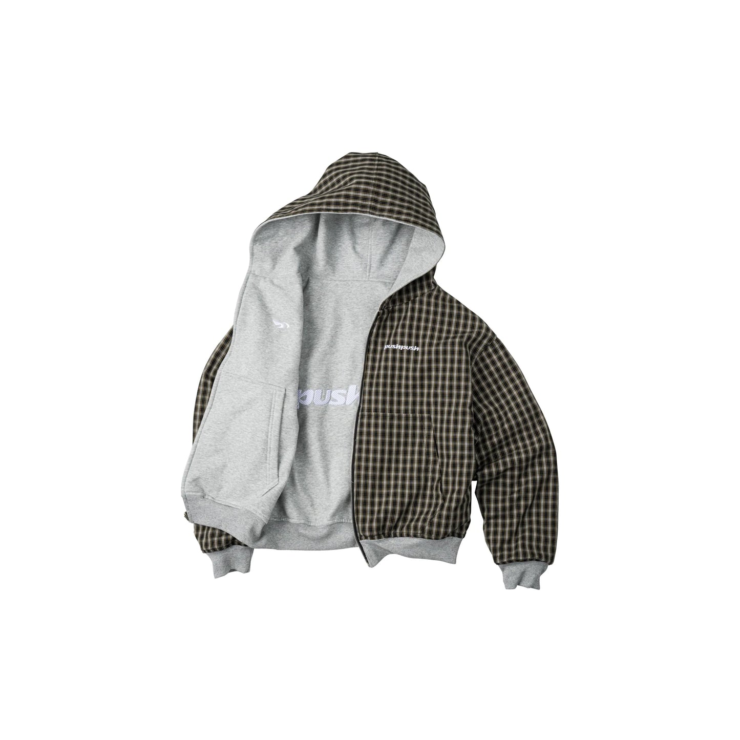 PUSH PUSH - PP FLIPSIDE ZIP HOODIE / Gray Amber Gingham