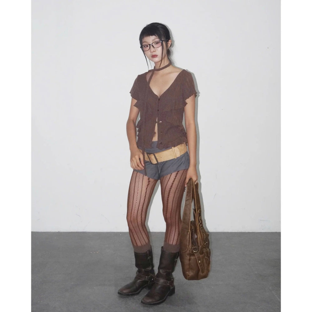 UYU.LABEL - Hikari Ruffle Top with Thin Scarf / Brown