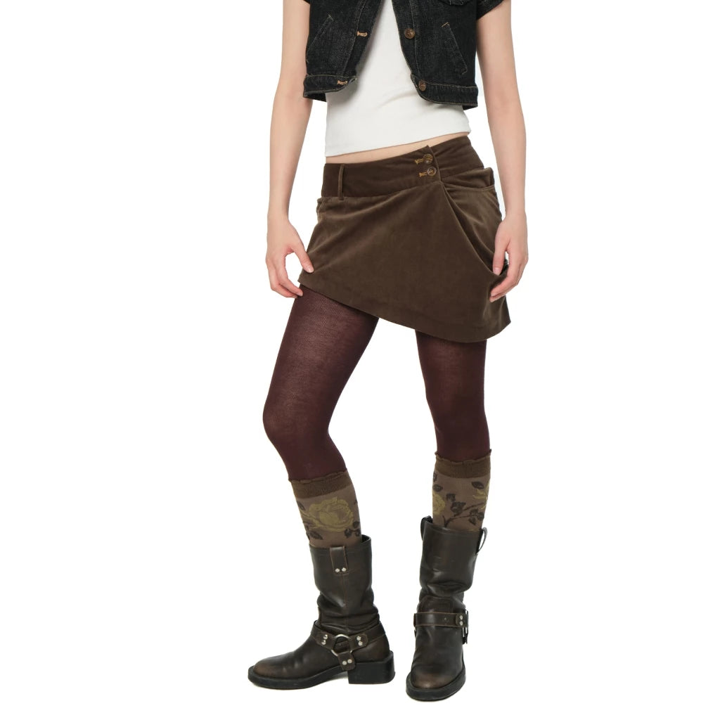 UYU.LABEL - Kuri Corduroy Asymmetrical Mini Skirt